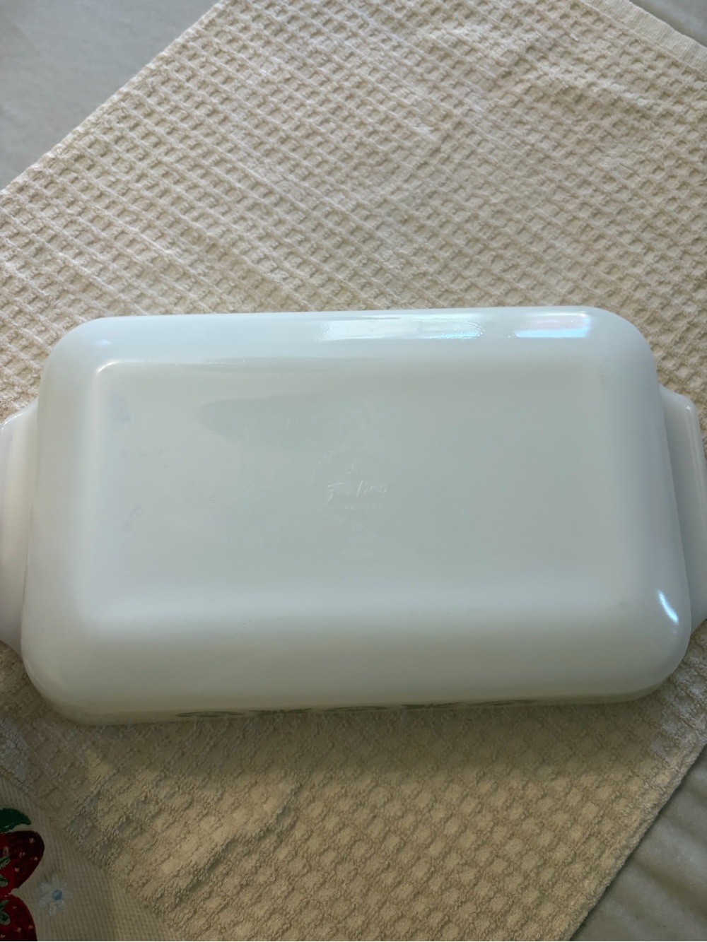 Anchor Hocking Milk Glass Casserole with Olive Green Floral Motif - Picture 3 of 7